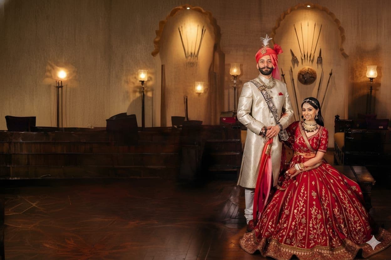 Rajput bride and groom in traditional attire